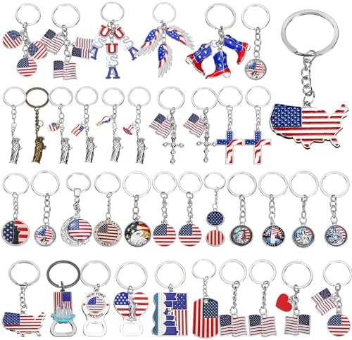 Remuuly 38 Pcs Silver Nyc Souvenir Collection 4th of July Keychai...