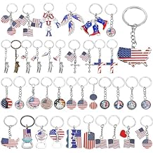 Remuuly 38 Pcs Silver New York Souvenir Collection 4th of July Keychains Bulk Metal New York USA Keychain Souvenirs Gifts for American Flag Patriotic Party Favors