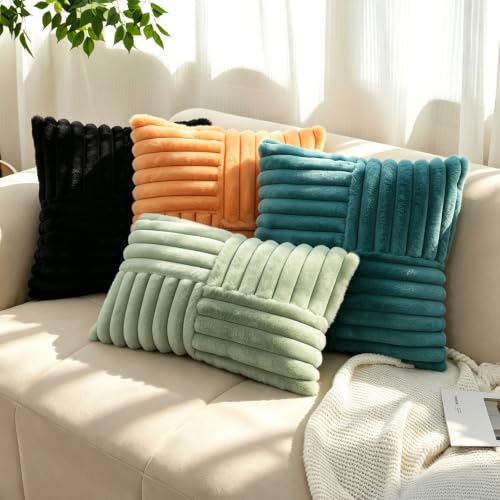 ZeeHeng Faux Fur Throw Pillow Covers Set of 2, Cozy Soft Cross Cushion Cases, Farmhouse Boho Decorative Pillow Covers for Living Room, Sofa, Couch & Bed Indoor Home Decor (Black, 18" x 18") - image 4