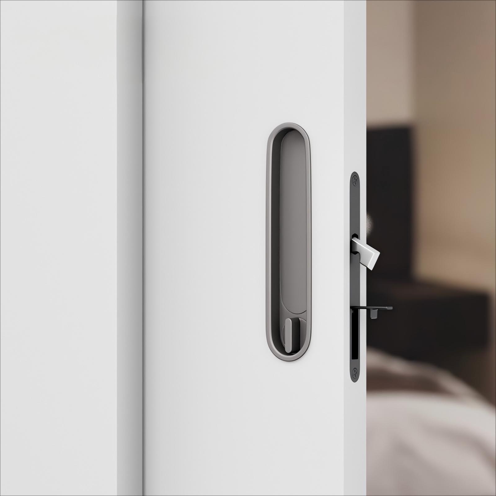 Hoconnie Recessed Pocket Door Handle Sliding Door Lock and Pull Invisible Pocket Door Lock Hidden Edge Pull Mortise Lock 154mm (Grey)