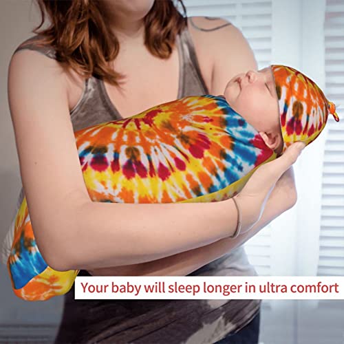 Tie Dye Colorful Rainbow Baby Swaddle Blankets, Newborn Swaddle With Beanie Set, Soft And Stretchy Baby Receiving Blanket Swaddle Sack For Boy And Girl Gift #TOP5