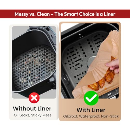 Image of Zulaxy Air Fryer Paper Sheets 100 PCS | Disposable Non Stick Parchment Liners for Baking, Cooking, Roasting and Microwave Safe (Square Liner, 8 Inch)