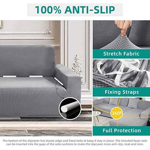 Arfntevss 100% Waterproof Sectional Couch Covers L Shape Sofa Cover For Dogs Stretch 2 Pieces Jacquard L-Shaped Slipcovers Set Living Room Anti Slip Furniture Protector For Kids Pet Cat (Light Gray) #TOP5