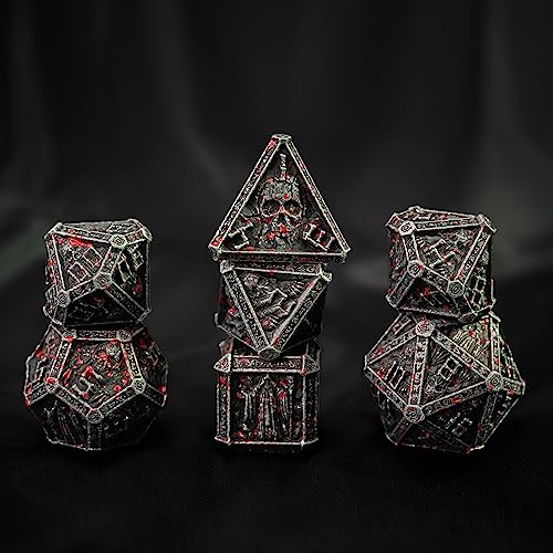 Image of DND Metal Dice Set Skull Polyhedral Dice Set with Gift Box Metal DND Dice Set for MTG D&D RPG Table Games D4 D6 D8 D10 D12 D20 Role Playing Game DND Gifts for Players DM Game Masters