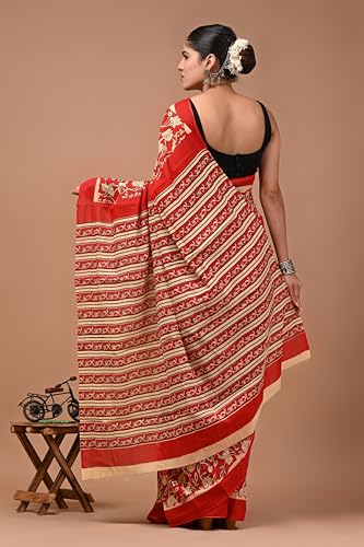 Image of Crafts Moda Cotton Saree for Women with Unstitched Blouse Piece, Lightweight mulmul sari