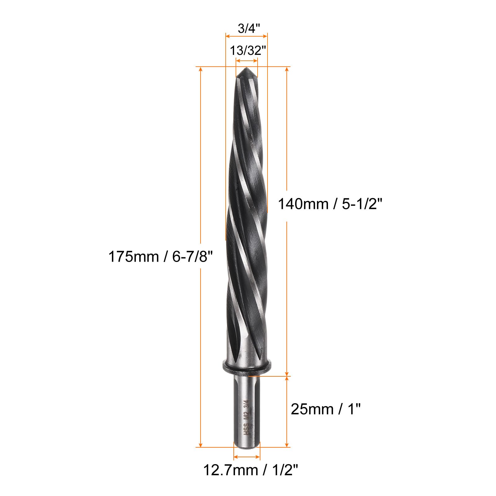 QUARKZMAN Fresa Conica per Mandrino 3/4" M2 Punta Alesatore Ponte con Scanalature Spirale Acciaio ad Alta Velocità con 1/2" Attacco per Foratura Fori Metallo Lega Alluminio Legno Plastica