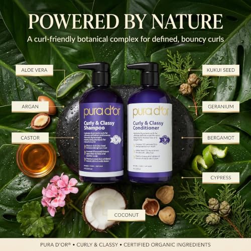 PURA D'OR Curly & Classy Shampoo & Conditioner Set for Defined Curls - Nourishing Formula with Argan, Castor, Geranium, Coconut & Kukui Seed Oils - image 3