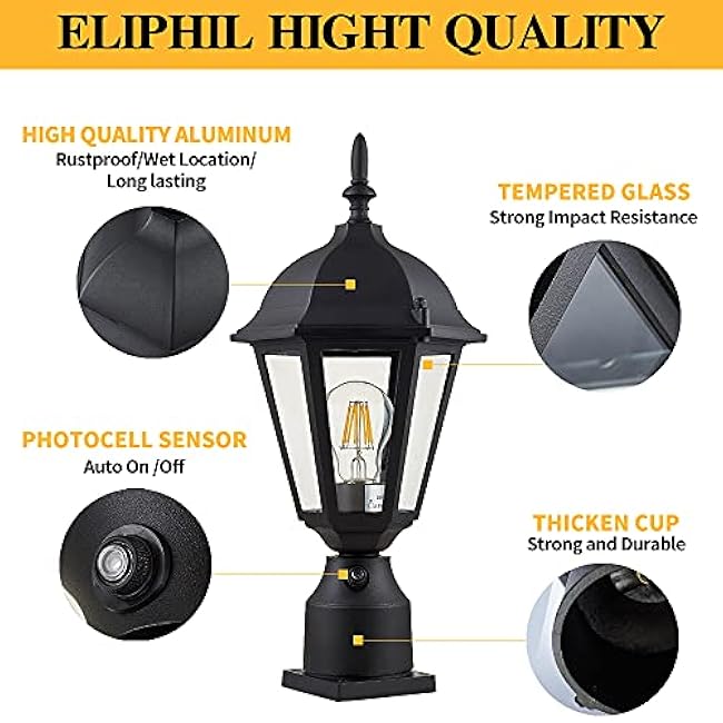 Outdoor Post Light Pole Lantern Lighting Lamp Post Light Fixture 8 Inch Black