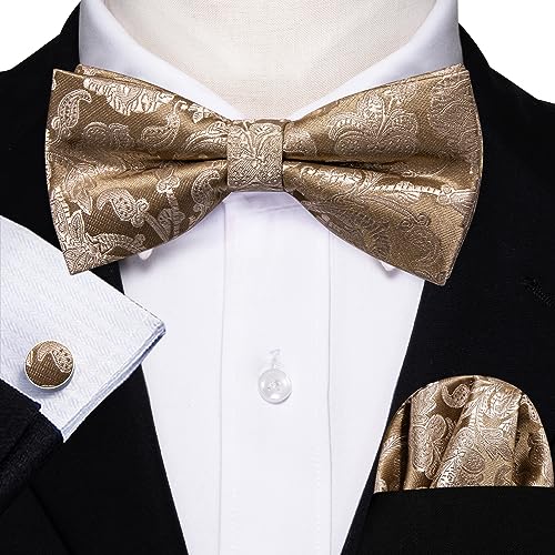 Image of YOHOWA Mens Bow Tie Set Paisley Coloful Pre-tied Bowties Adjustable with Handkerchief Cufflinks Wedding Prom Party