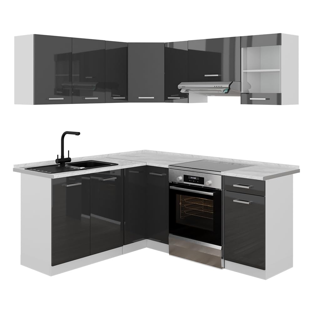 Vicco Cucina angolare completa R-Line, Antracite lucido/Bianco 187 x 167 cm