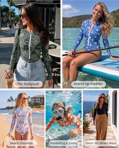Image of Century Star UPF 50+ Long Sleeve Swimsuits for Women - Rash Guard Modest High Neck Surf One Piece Full Coverage Bathing Suit
