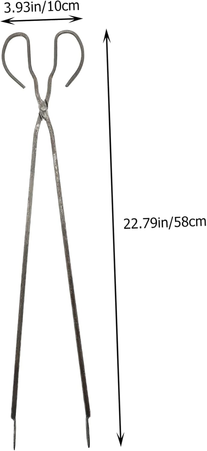 UPKOCH 2Pcs Long Handle Fireplace Tongs Charcoal Clips for BBQ Firewood Iron Garbage Cleaning Picker Flat Head