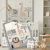 4 Piece Woodland Forest Animals Crib Bedding Set, Including Jungle Safari Crib Skirt, Blanket, Nursery Bed Sheet and Diaper Stacker, Soft Neutral Nursery Standard Size Baby Bedding for Baby Girls Boys