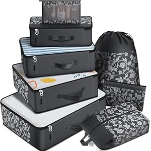 8 Set Packing Cubes for Suitcases, Packing Cubes for Travel Accessories, Luggage Packing Organizers for Travel, Suitcase Organizer Bags Set, Travel Essentials for Luggage, Grey