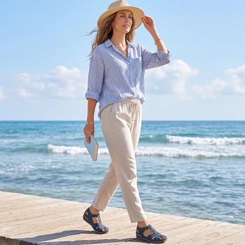 Image of DUOYANGJIASHA Women's Closed Toe Sandals: Comfortable Cushioned Casual Wedge Fisherman Sandals Adjustable Ankle Strap Non Slip Lightweight Dressy Summer Shoes for Walking