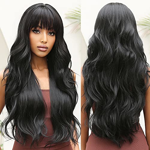 Perruque noire bouclée Allbell pour camoufler la perte de cheveux avec frange