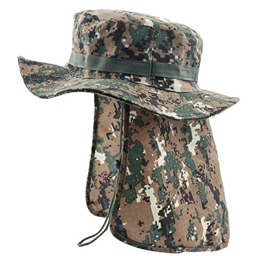 WXQ-XQ CAMOLAND Boonie Hats With Neck Flap Mens Women Camouflage Bucket Hat Outdoor Fishing Hiking UPF 50+ Sun Hats (Color : GD)