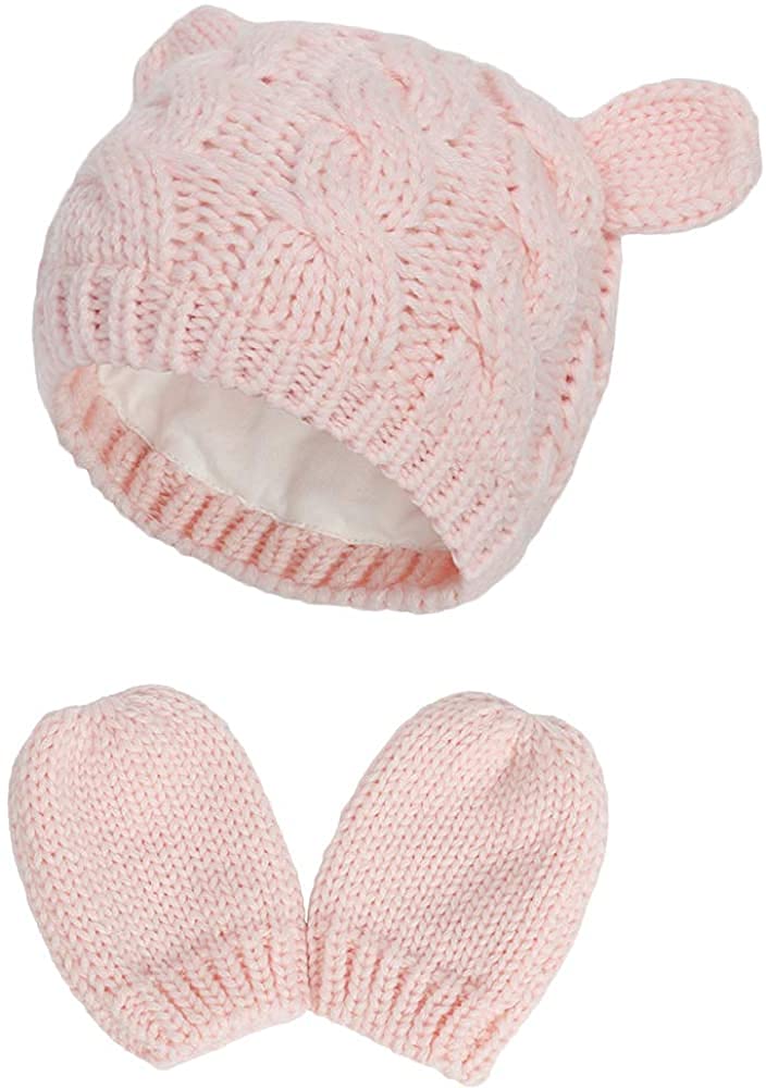 DRESHOW Baby Hat Glove Set Soft Newborn Mittens Baby Girl Boys Knitted Toddler Cap Infant Winter Beanie Mitten Sets