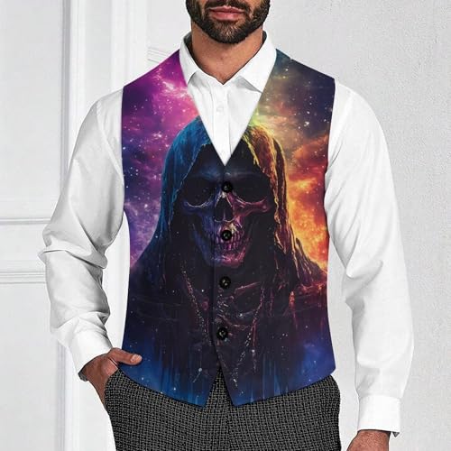 Grim Reaper Gothic Skeleton Mens Slim Fit Suit Vest Dress Waistcoat Casual Business Vest2