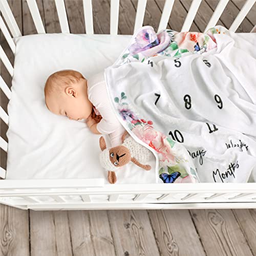 Gneisto Baby Milestone Blanket For Baby Girl 60"X40"Baby Monthly Milestone Blanket Girl-Large Baby Blanket For Girls-Baby Girl Shower Gift For Nursery Decor-Baby Girl Blanket With Headband And Frames #TOP5
