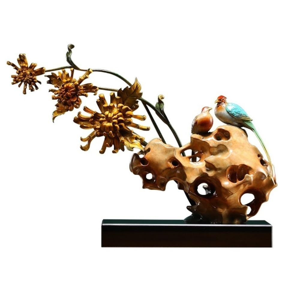 Figurine Decorative Ornamenti creativi da tavolo con fiori in rame, for la casa, il soggiorno, l'ufficio, vetrina, statue fatte a mano, artigianato cinese Decorazioni Per Scrivania Da Ufficio