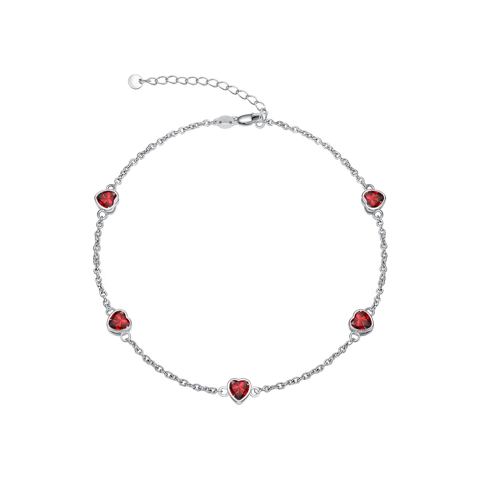 Dorunmo Herz-Geburtsstein-Armband und Fußkettchen verstellbar für Frauen aus 925er Sterlingsilber mit Zirkonia Valentinstag, Muttertag, Geburtstage, Weihnachten für Frauen, Freundinnen, Mütter