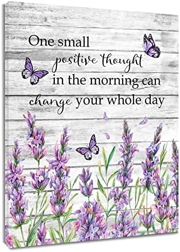 EOBTAIN Inspirational Quotes and Butterfly Canvas Wall Art Purple Lavender Floral with Green Leaf Bedroom Wall Decor Rustic Vintage Painting Picture Artwork Bathroom Decor 16x20 Inches