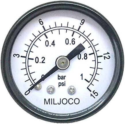 Miljoco P150802 1.5" Utility Pressure Gauge, 1/8" NPT Center Back Mount, 0-15 psi