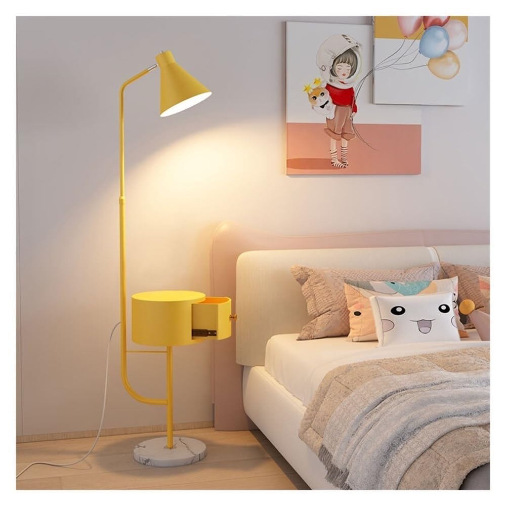 Jian1004 Floor Lamp, Modern Rustic Floor Lamp with Side Table & LED Bulb for Bedroom/Office(Yellow)