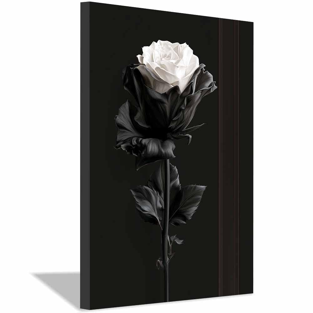 HOQIU Black And White Canvas Wall Art Black Whites Two-Tone Ros canvas wall art, decorative paintings, for Bedroom Living Room Bathroom Office Home Decoration(Multicolor)-70x100cm Framed