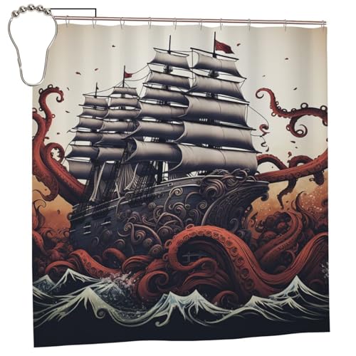 Rideau de douche pieuvre imperméable lavable pour baignoire 183 x 183 cm - 2