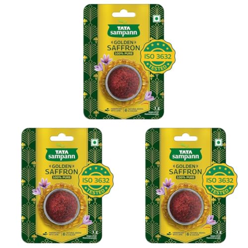 Image of Tata Sampann Golden Saffron, 1g, Natural Aroma & Colour, Pure & Natural Kesar, ISO 3632 Tested (Pack of 3)