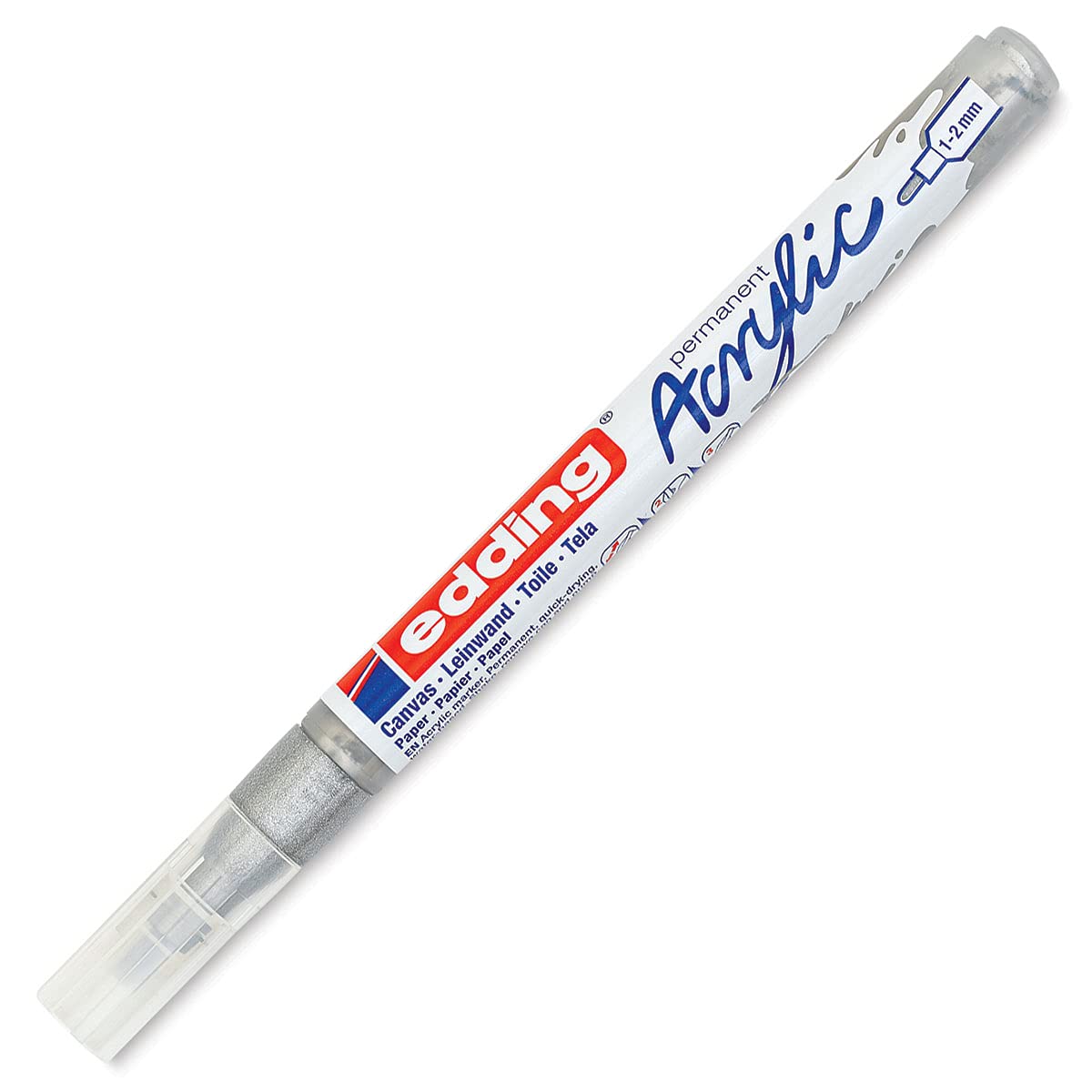 edding 5300 marcador acrílico de trazo fino - plata - 1 rotulador acrílico resistente al agua - punta redonda 1-2 mm - pintura acrílica para lienzo, papel kraft, madera y piedra