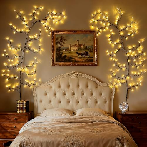 Lichterkette Willow Vine Deko Wohnzimmer: Weidenrebe Baum Lichter 144 LED Biegbare Künstliche Baumzweige Lichter Warm White - Baum Lampe Dekobaum...