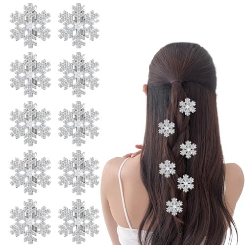 10 Pcs Snowflake Christmas Hair Clips Bling Rhinestone Hairpins Glitter Fancy Christmas Hair Pins Barrettes Snowflake Decorations for Women Girls Bridal Party Wedding Everyday Gifts (Sliver)