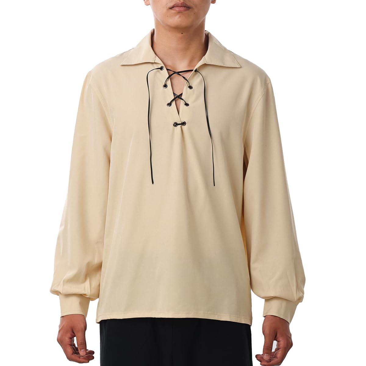 COSDREAMER Mens Renaissance Costume Poets Shirt Medieval Pirate Tops Blouse (Beige, S) โ image 1