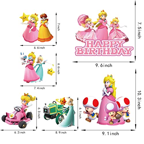 24Pcs Girls Pink Birthday Party Supplies, Peach Princess Centerpieces Decorations Stick Table Toppers,Mario Video Game Party Favors Photo Booth Props For Theme Party Supplies Decor #TOP2