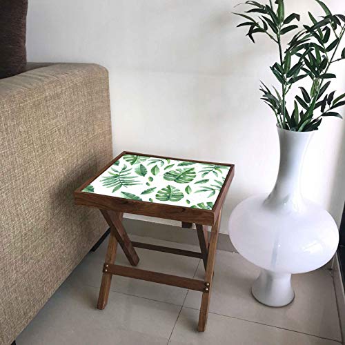 Image of Nutcase Designer Teak Wood Side Table Folding Wooden Bedside Coffee Outdoor Picnic Table - Garden Leaves