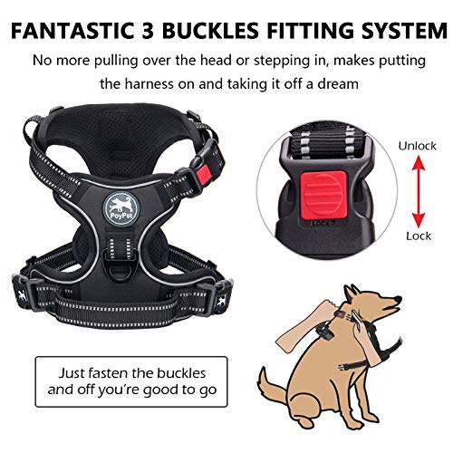 Poypet No Pull Dog Harness, No Choke Front Lead Dog Reflective Harness, Adjustable Soft Padded Pet Vest With Easy Control Handle For Small To Large Dogs(Black,L) #TOP1