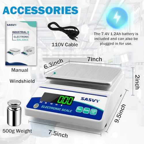 Image of Lab Scale 5000g x 0.01g Scientific Scale g /oz /ct /lb High Precision Digital Electronic Analytical Balance for Jewelry Kitchen Laboratory School, Includes 500g Calibration Weight&Battery