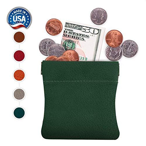 Image of Nabob Leather Genuine Leather Squeeze Coin Purse, Coin Pouch Made IN U.S.A. Change Holder For Men /Woman Size 3.5 X 3.5 (Green)