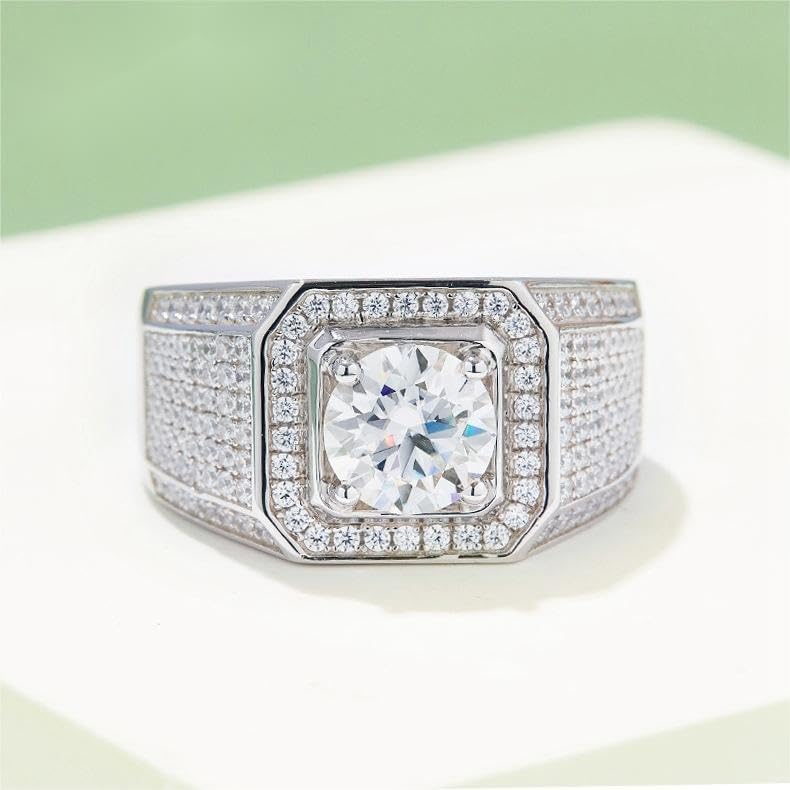 14K Gold Men's Wedding Rings,2 Carat Diamond Ring D-color VVS1,Luxuriously Studded Trendsetting Full Diamond Design,Father's Day Gift - Image 8