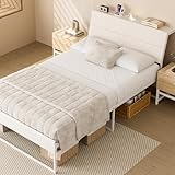布張りベッドフレーム ソフトパッド付き 傾斜があるヘッドボード ファブリックベッド ソファのようなシングルベッド 照明&コンセント内蔵 広めの多機能宮棚 高耐荷重300kg 30cmの床下収納スペース cj-sf-Swhite