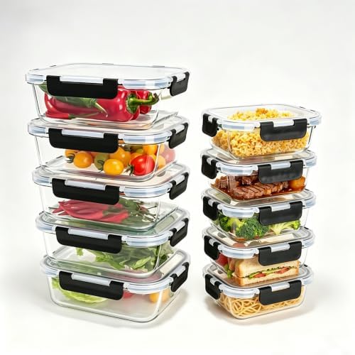 Glass Food Storage Containers with Airtight Lids - BPA-Free, Leak-Proof, Clear - for Lunch Meal Prep & Leftovers Set of 10 image 4