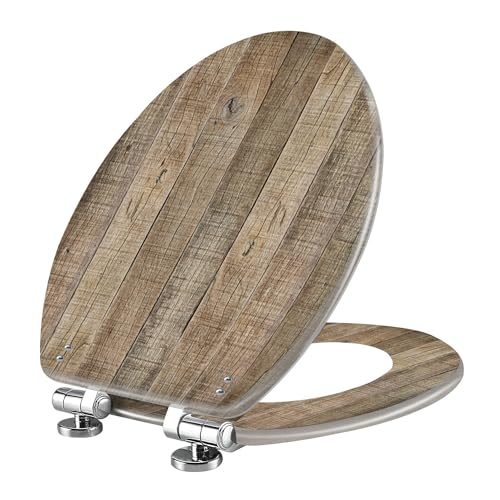 Elongated Toilet Seat Old wood grain texture may use as Resin Toilet Seat Slow Quiet Close with Quick-Release Hinges Toilet Seat with Cover Easy to Clean Install