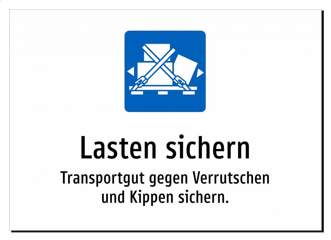 33482-DE-S-09 | Lasten sichern - Transportgut gegen Verrutschen und | Aluminiumschild A2, 594 x 420mm | mit Symbolgrafik und Text