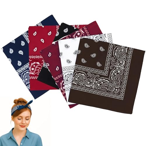 Huybaa bandane colorate(6 colori) uomo donna,sciarpa di capelli, stile retrò multicolore decorazione cotone multifunzione,rossa,ferroso