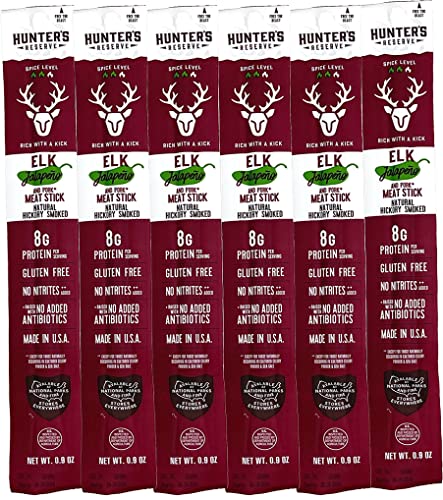 6 Count - Hunter's Reserve - PKM - Exotic Meat Trail Sticks - 6 Count - Adventure You Can Taste - Wild Game Exotic Jerky Meat Sticks (Elk Jalapeno)