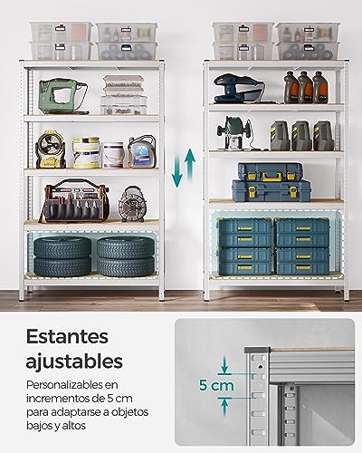 Miniatura 5 de Songmics Estantería Pesada De 5 Niveles, Estantería De Acero, Montaje Sin Herramientas, Para Instrumentos, Garaje, Almacén, Trastero, Carga De 875 Kg, 60 X 120 X 200 Cm, Plata Glr060e01