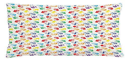 Lunarable Paint Throw Pillow Cushion Cover, Colorful Hand Shapes Fingerprints Rainbow Palette Abstract Activity Pattern, Decorative Square Accent Pillow Case, 36